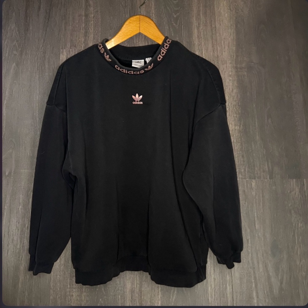 Adidas Black Crewneck Sweatshirt Logo Neck Size M Streetwear